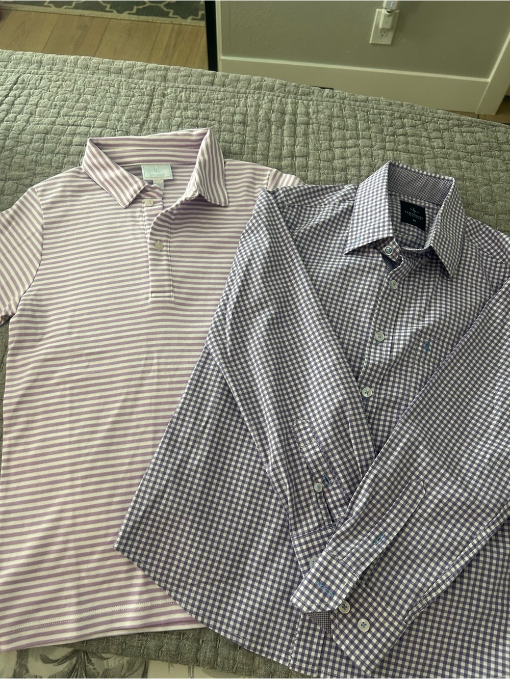 Boys Lavender Polo and button down shirt set